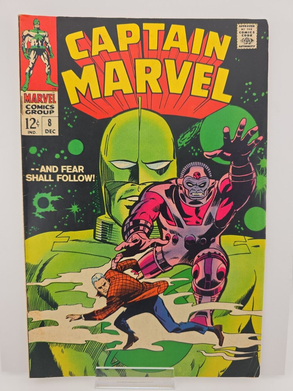 CAPTAIN MARVEL #8 (1968) - GRADE 6.0 - AND FEAR SHALL FOLLOW - AAKON LEADER!
